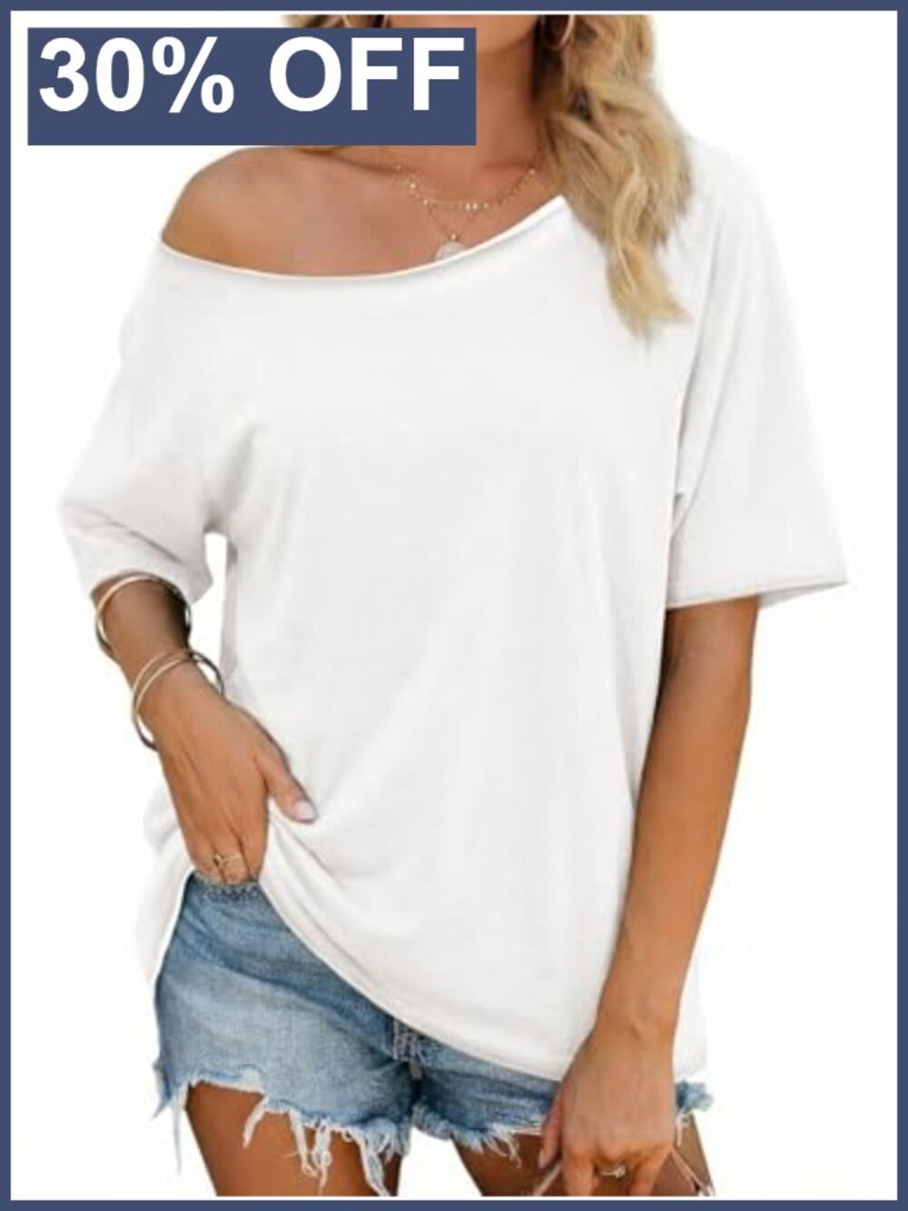 Off The Shoulder Tee Oversized Short Sleeve T-Shirt Summer Casual Y2K Women's